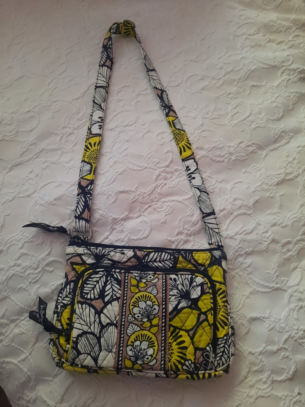 Vera Bradley Quilted Floral Crossbody Bag in Yellow and Black